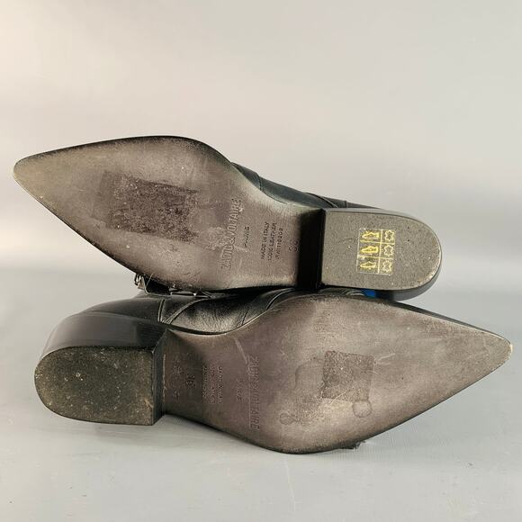 ZADIG & VOLTAIRE Size 6 Black Leather Belted Back Zipper Boots - Picture 6 of 8